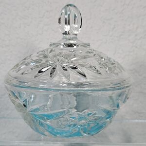 Vintage Anchor Hocking Prescut Clear Glass Candy Dish with Lid